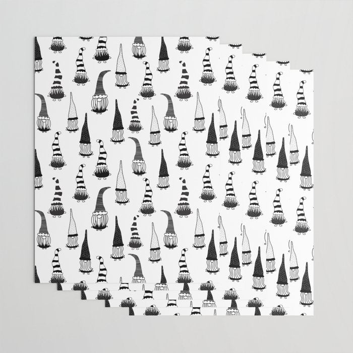 Christmas Gnomes Black White Wrapping Paper Gallery Image 3