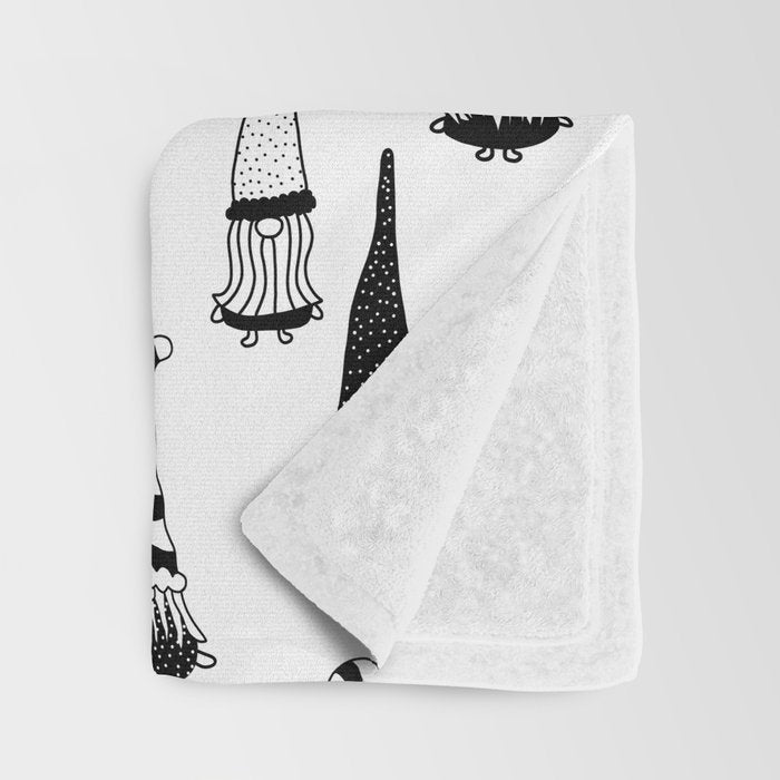 Christmas Gnomes Black White Throw Blanket Gallery Image 3