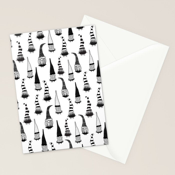 Christmas Gnomes Black White Stationery Card Gallery Image 2