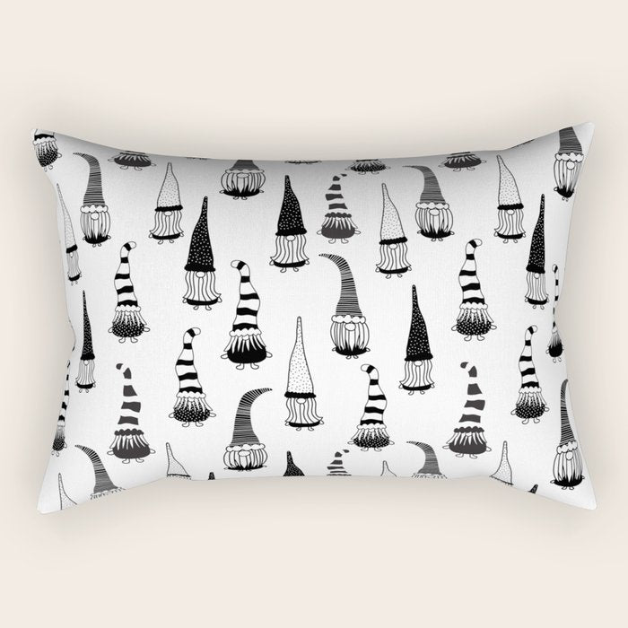 Christmas Gnomes Black White Rectangular Pillow Gallery Image 1