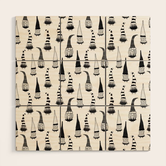 Christmas Gnomes Black White Wood Wall Art Gallery Image 1