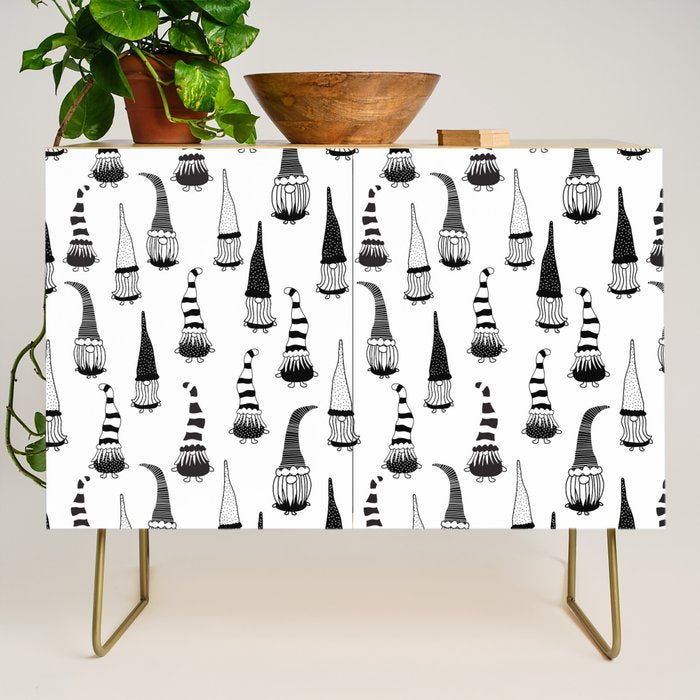 Christmas Gnomes Black White Credenza Gallery Image 1