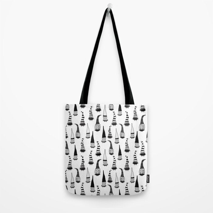 Christmas Gnomes Black White Tote Bag Gallery Image 2