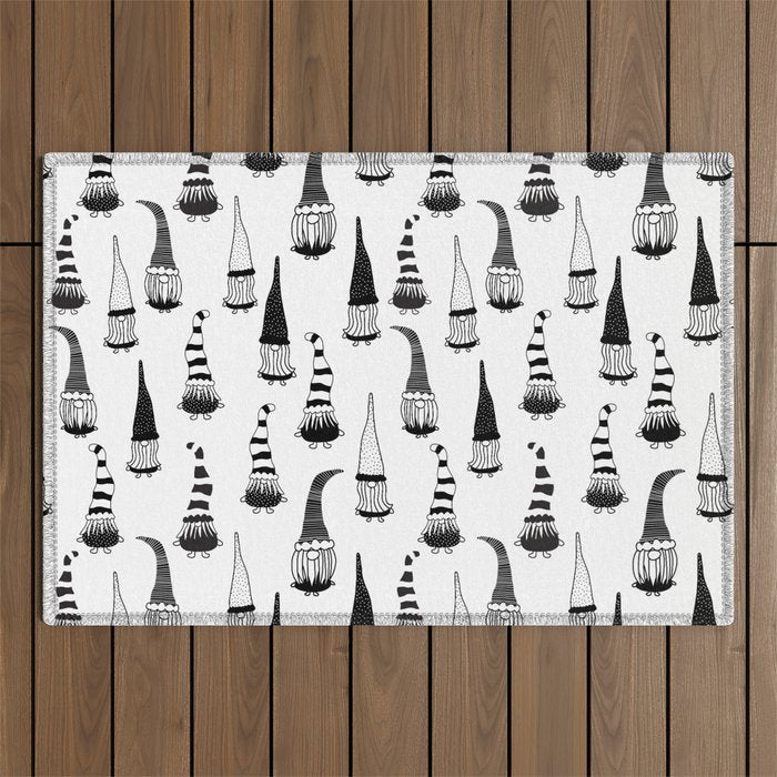 Christmas Gnomes Black White Outdoor Rug Gallery Image 1