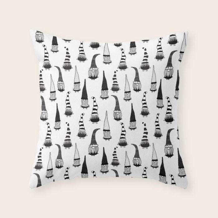 Christmas Gnomes Black White Throw Pillow Gallery Image 1