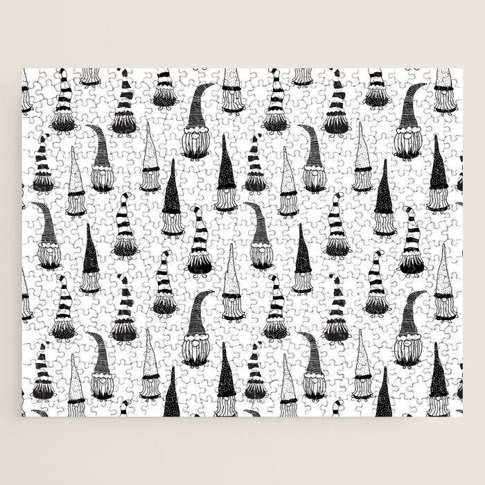 Christmas Gnomes Black White Jigsaw Puzzle Gallery Image 1