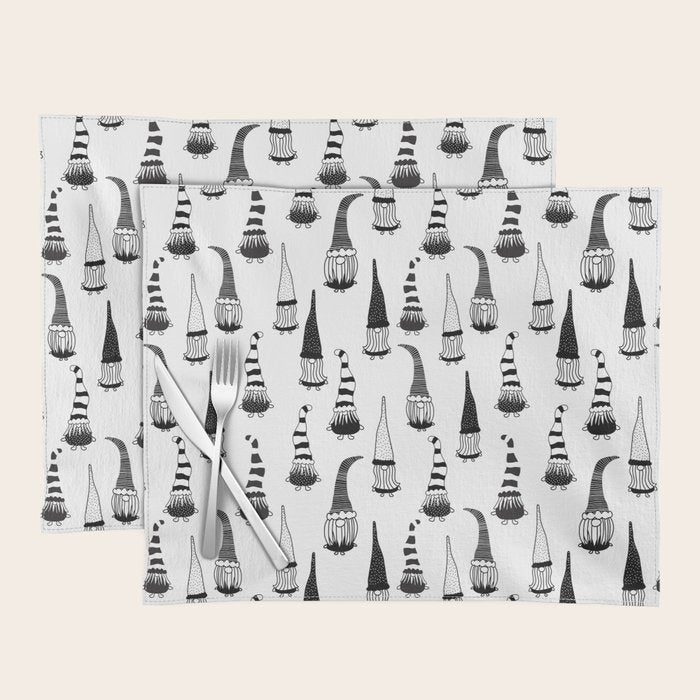 Christmas Gnomes Black White Placemat Gallery Image 1