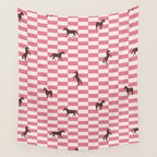 Pink Check Horses  Pattern Wall Tapestry Gallery Image 4
