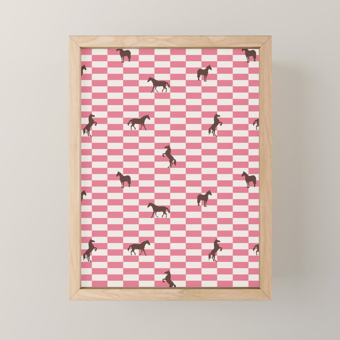 Pink Check Horses  Pattern Mini Art Print Gallery Image 1