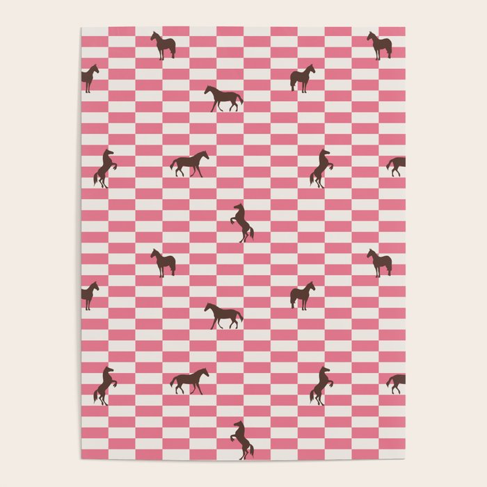 Pink Check Horses  Pattern Poster Gallery Image 4