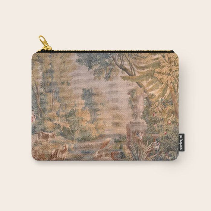 Antique 18th Century French Pastoral Sunrise Verdure Tapestry Carry All Pouch Gallery Image 1