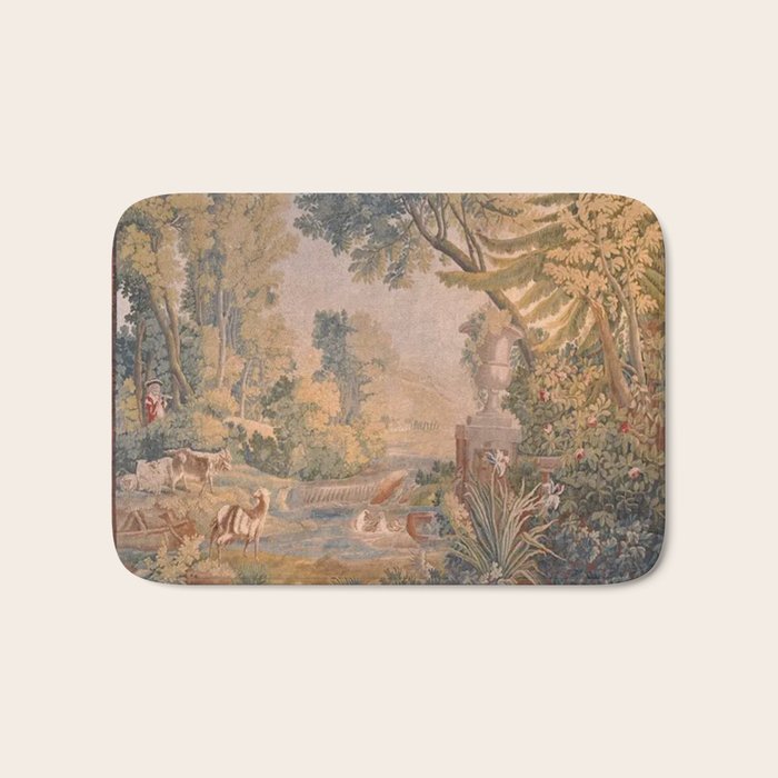 Antique 18th Century French Pastoral Sunrise Verdure Tapestry Bath Mat Gallery Image 1