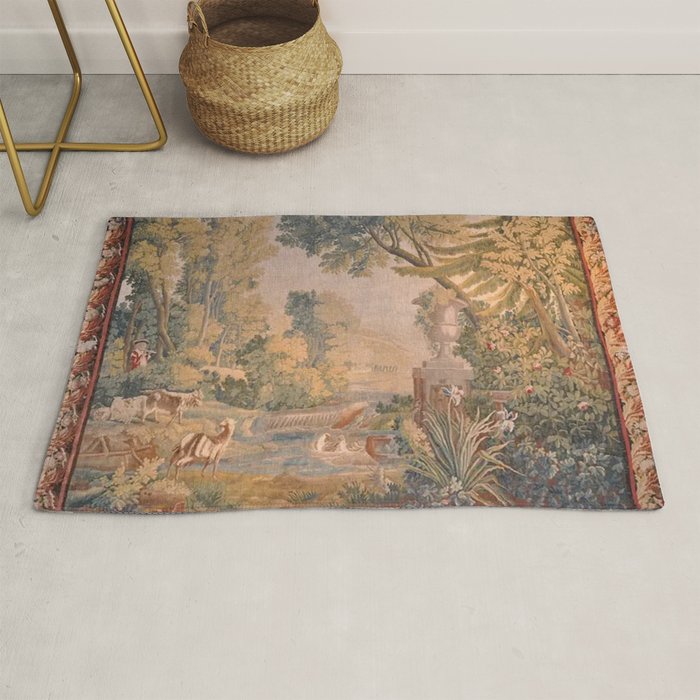 Antique 18th Century French Pastoral Sunrise Verdure Tapestry Rug Gallery Image 1