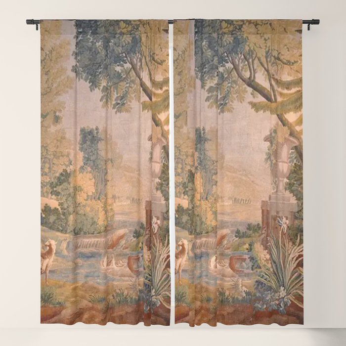 Antique 18th Century French Pastoral Sunrise Verdure Tapestry Window Curtain Gallery Image 5
