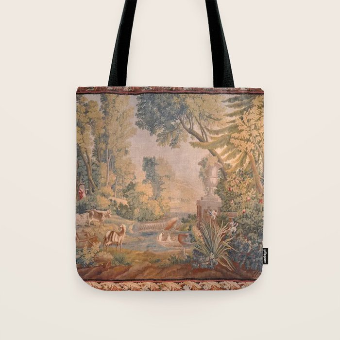 Antique 18th Century French Pastoral Sunrise Verdure Tapestry Tote Bag Gallery Image 1