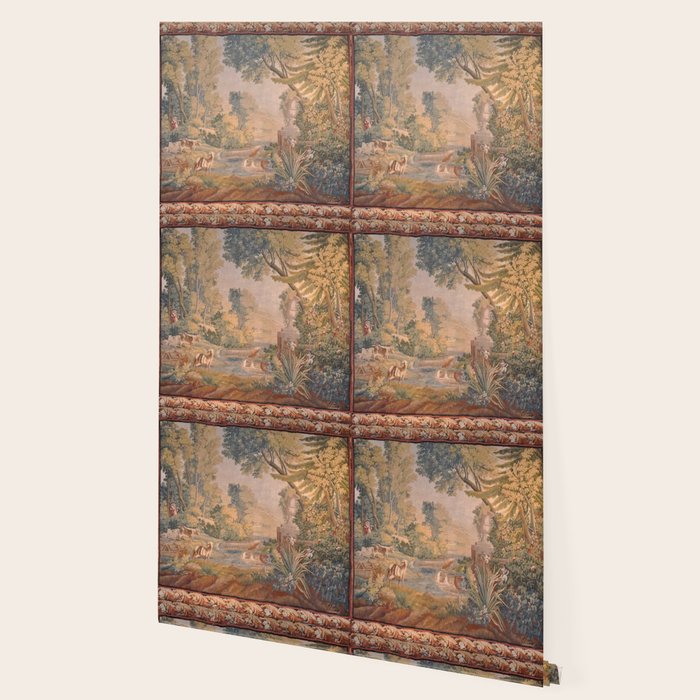 Antique 18th Century French Pastoral Sunrise Verdure Tapestry Wallpaper Gallery Image 2