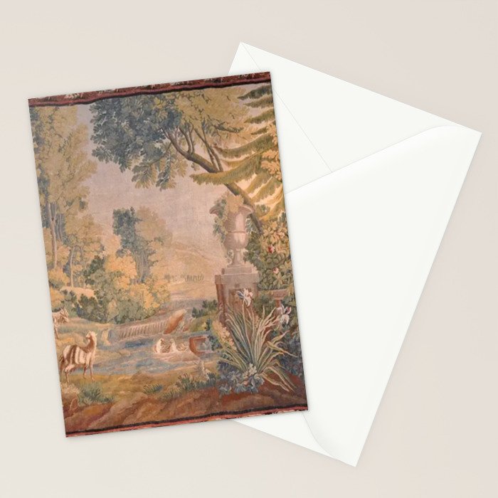 Antique 18th Century French Pastoral Sunrise Verdure Tapestry Stationery Card Gallery Image 2