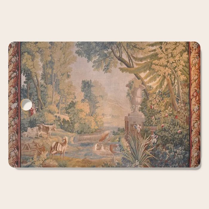 Antique 18th Century French Pastoral Sunrise Verdure Tapestry Cutting Board Gallery Image 1