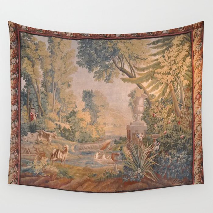 Antique 18th Century French Pastoral Sunrise Verdure Tapestry Wall Tapestry Gallery Image 1