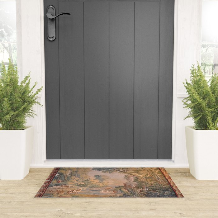 Antique 18th Century French Pastoral Sunrise Verdure Tapestry Welcome Mat Gallery Image 3