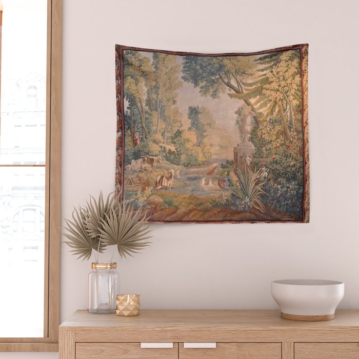 Antique 18th Century French Pastoral Sunrise Verdure Tapestry Wall Tapestry Gallery Image 2