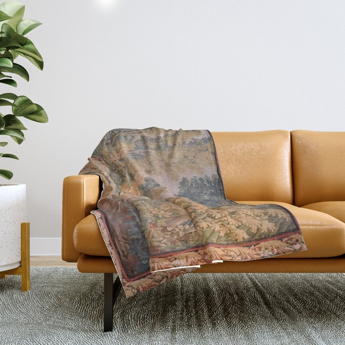 Antique 18th Century French Pastoral Sunrise Verdure Tapestry Throw Blanket Gallery Image 1