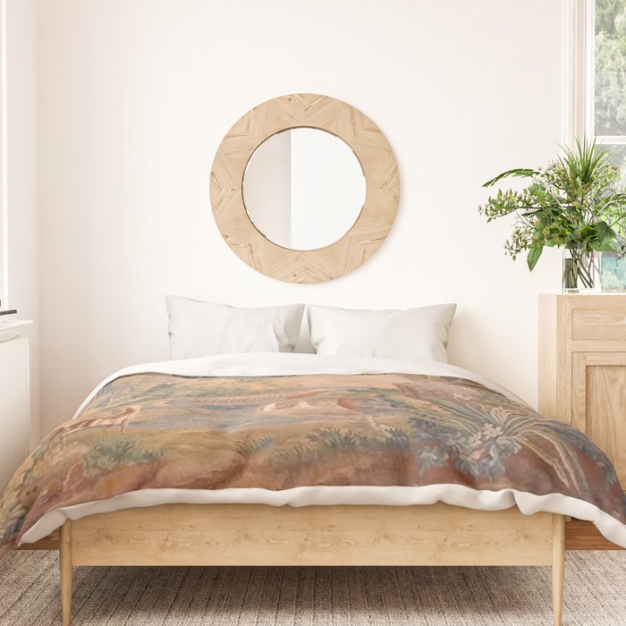 Antique 18th Century French Pastoral Sunrise Verdure Tapestry Duvet Cover Gallery Image 3