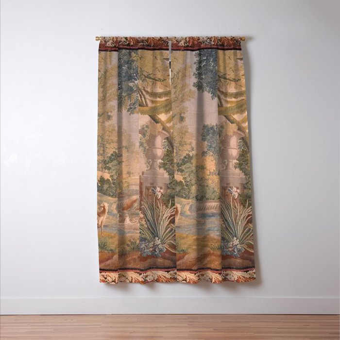 Antique 18th Century French Pastoral Sunrise Verdure Tapestry Window Curtain Gallery Image 3