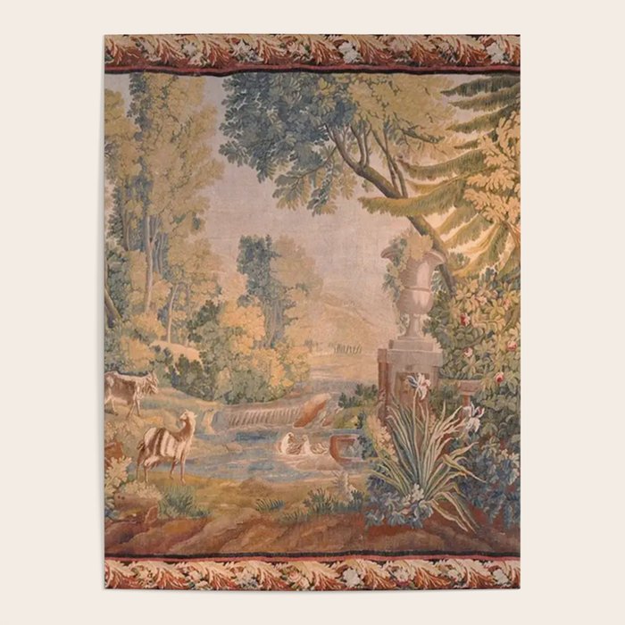 Antique 18th Century French Pastoral Sunrise Verdure Tapestry Poster Gallery Image 1