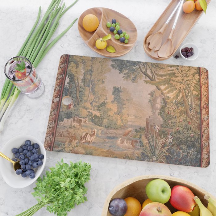 Antique 18th Century French Pastoral Sunrise Verdure Tapestry Cutting Board Gallery Image 2