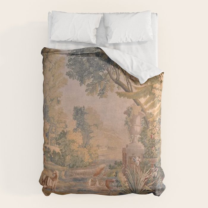 Antique 18th Century French Pastoral Sunrise Verdure Tapestry Duvet Cover Gallery Image 6