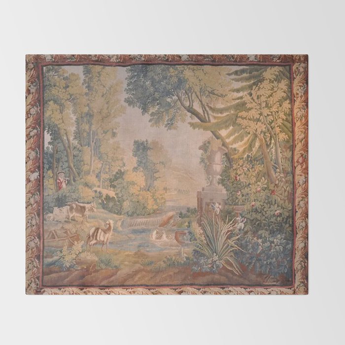 Antique 18th Century French Pastoral Sunrise Verdure Tapestry Throw Blanket Gallery Image 2