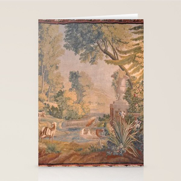 Antique 18th Century French Pastoral Sunrise Verdure Tapestry Stationery Card Gallery Image 2