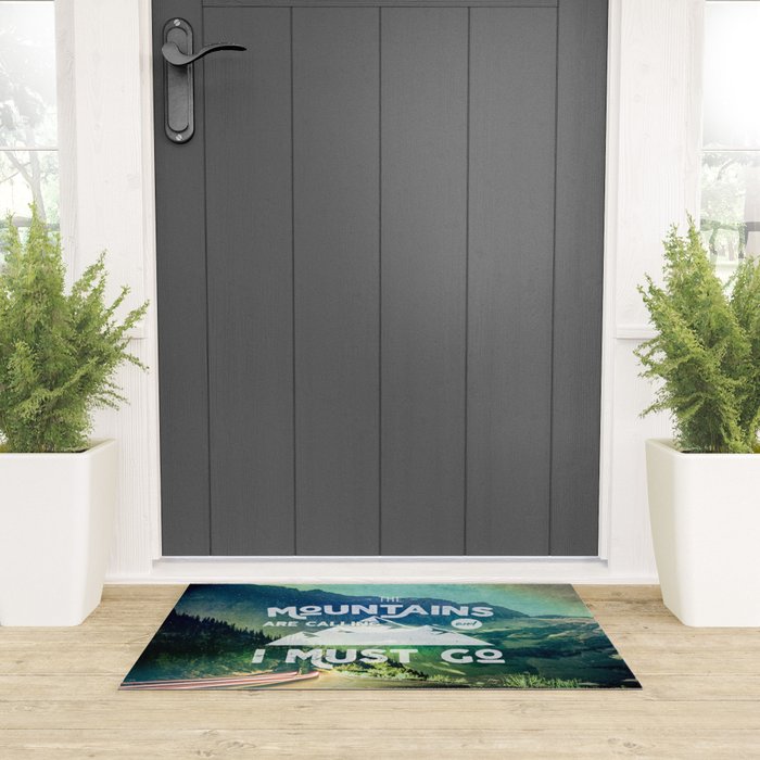 The Mountains are Calling and I Must Go White Welcome Mat Gallery Image 3