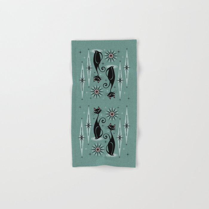 Mid Century Cats and Clocks -Spearmint Custom©studioxtine Bath Towel Gallery Image 1