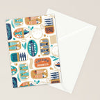Vintage canned sardines // white background peacock teal and gold drop orange cans  Stationery Card Gallery Image 2