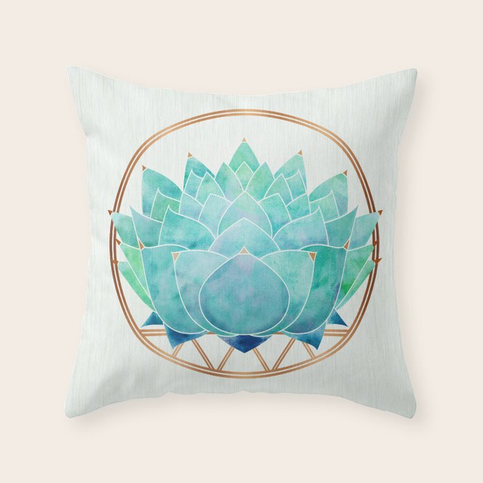 Modern Succulent with Metallic Gold Watercolor Throw Pillow Gallery Image 1