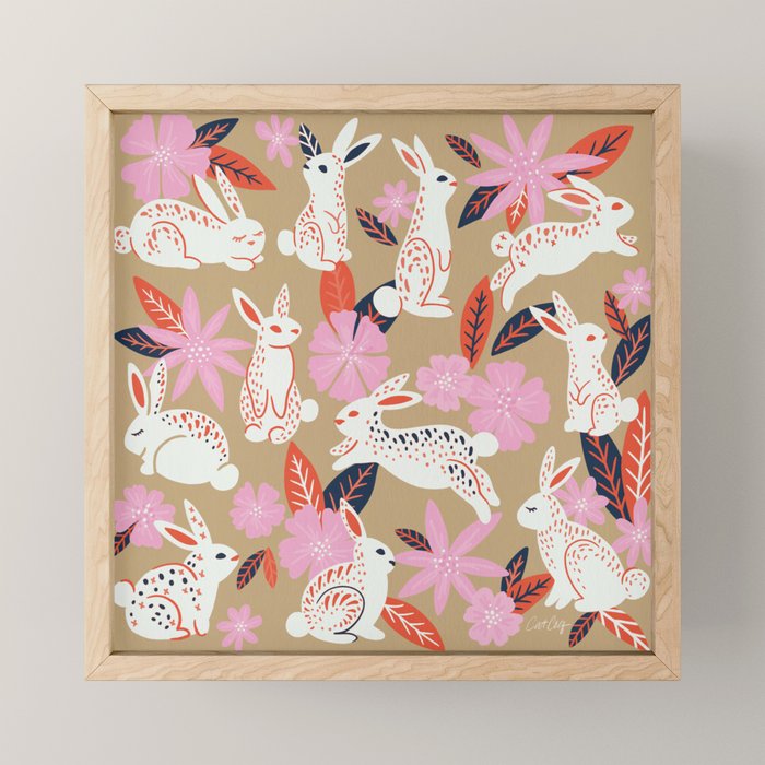 Bunnies & Blooms - Coral & Pink Mini Art Print Gallery Image 1