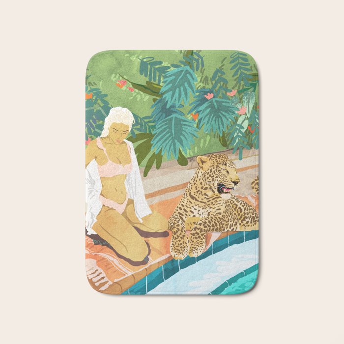 The Wild Side, Human & Nature Connection, Woman With Cheetah Cat, Tiger Painting Bath Mat Gallery Image 1