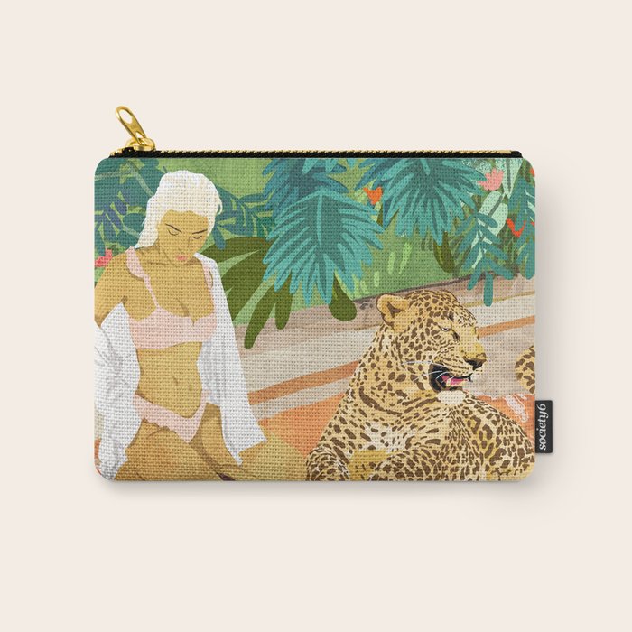 The Wild Side, Human & Nature Connection, Woman With Cheetah Cat, Tiger Painting Carry All Pouch Gallery Image 1
