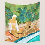 The Wild Side, Human & Nature Connection, Woman With Cheetah Cat, Tiger Painting Wall Tapestry Gallery Image 4