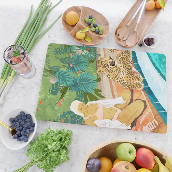 The Wild Side, Human & Nature Connection, Woman With Cheetah Cat, Tiger Painting Cutting Board Gallery Image 2