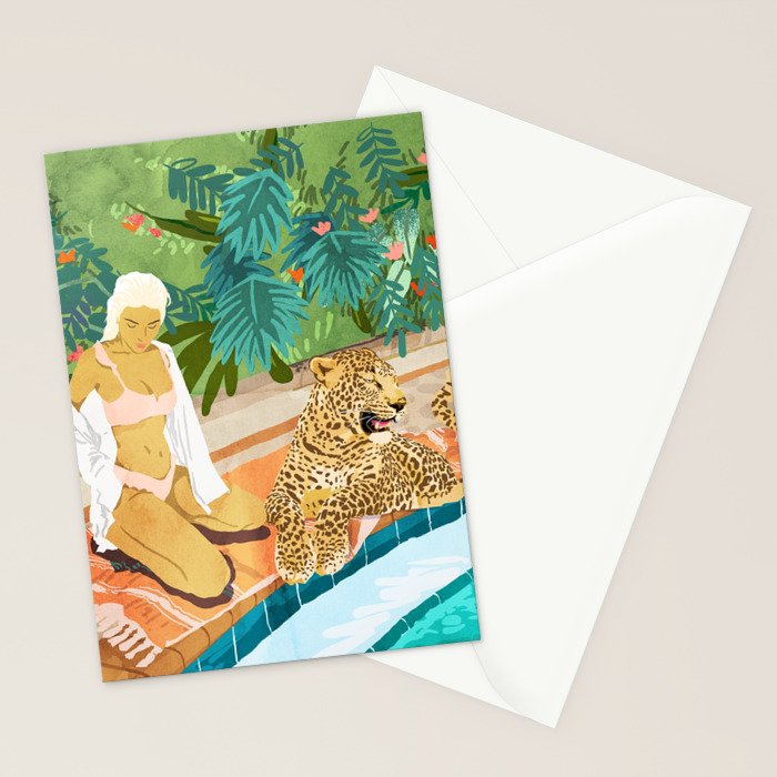The Wild Side, Human & Nature Connection, Woman With Cheetah Cat, Tiger Painting Stationery Card Gallery Image 2
