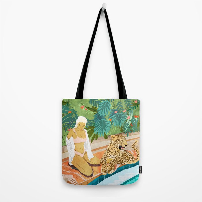 The Wild Side, Human & Nature Connection, Woman With Cheetah Cat, Tiger Painting Tote Bag Gallery Image 2