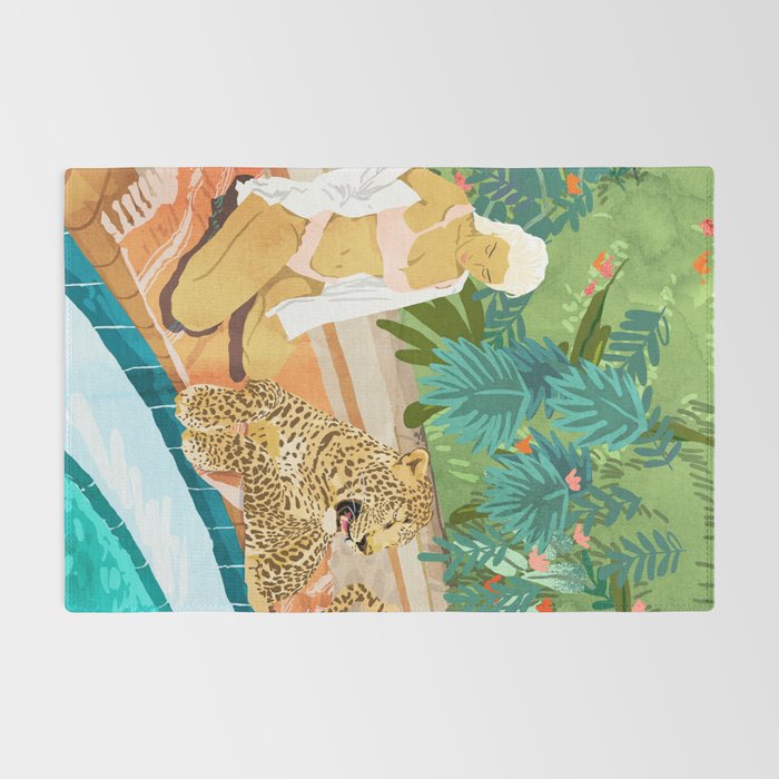 The Wild Side, Human & Nature Connection, Woman With Cheetah Cat, Tiger Painting Rug Gallery Image 2