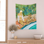 The Wild Side, Human & Nature Connection, Woman With Cheetah Cat, Tiger Painting Wall Tapestry Gallery Image 2