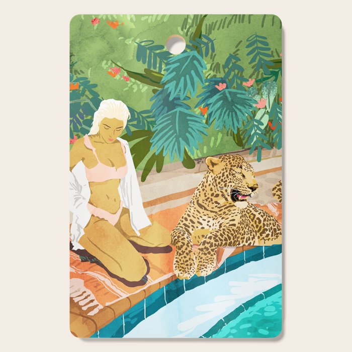 The Wild Side, Human & Nature Connection, Woman With Cheetah Cat, Tiger Painting Cutting Board Gallery Image 1