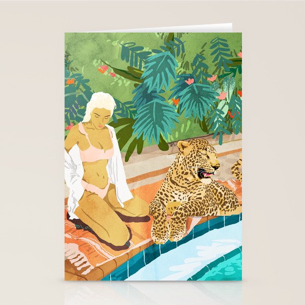 The Wild Side, Human & Nature Connection, Woman With Cheetah Cat, Tiger Painting Stationery Card Gallery Image 2