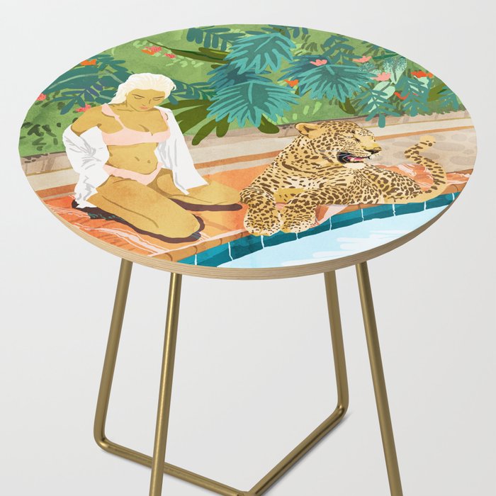 The Wild Side, Human & Nature Connection, Woman With Cheetah Cat, Tiger Painting Side Table Gallery Image 2