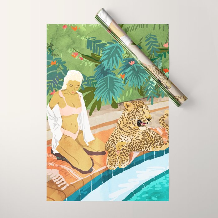The Wild Side, Human & Nature Connection, Woman With Cheetah Cat, Tiger Painting Wrapping Paper Gallery Image 1